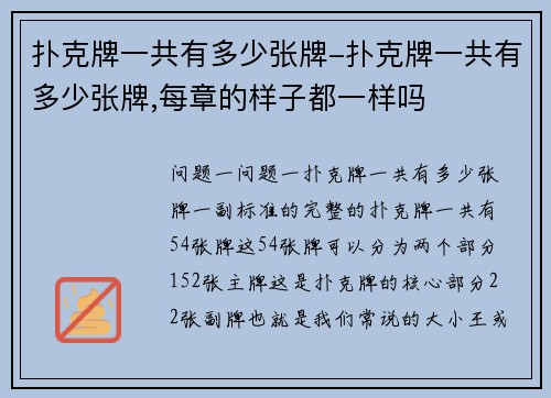 扑克牌一共有多少张牌-扑克牌一共有多少张牌,每章的样子都一样吗